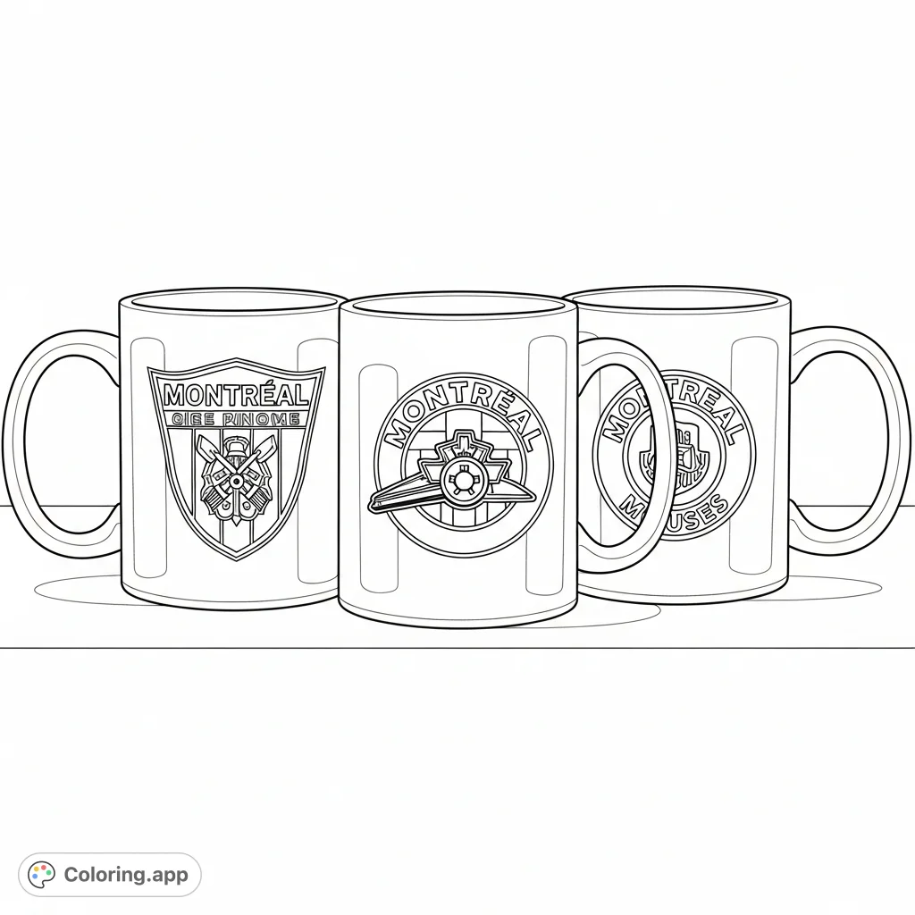 Three unique mugs, each featuring a detailed Montreal logo, arranged on a surface. A charming tribute to the vibrant city, inviting creative expression.