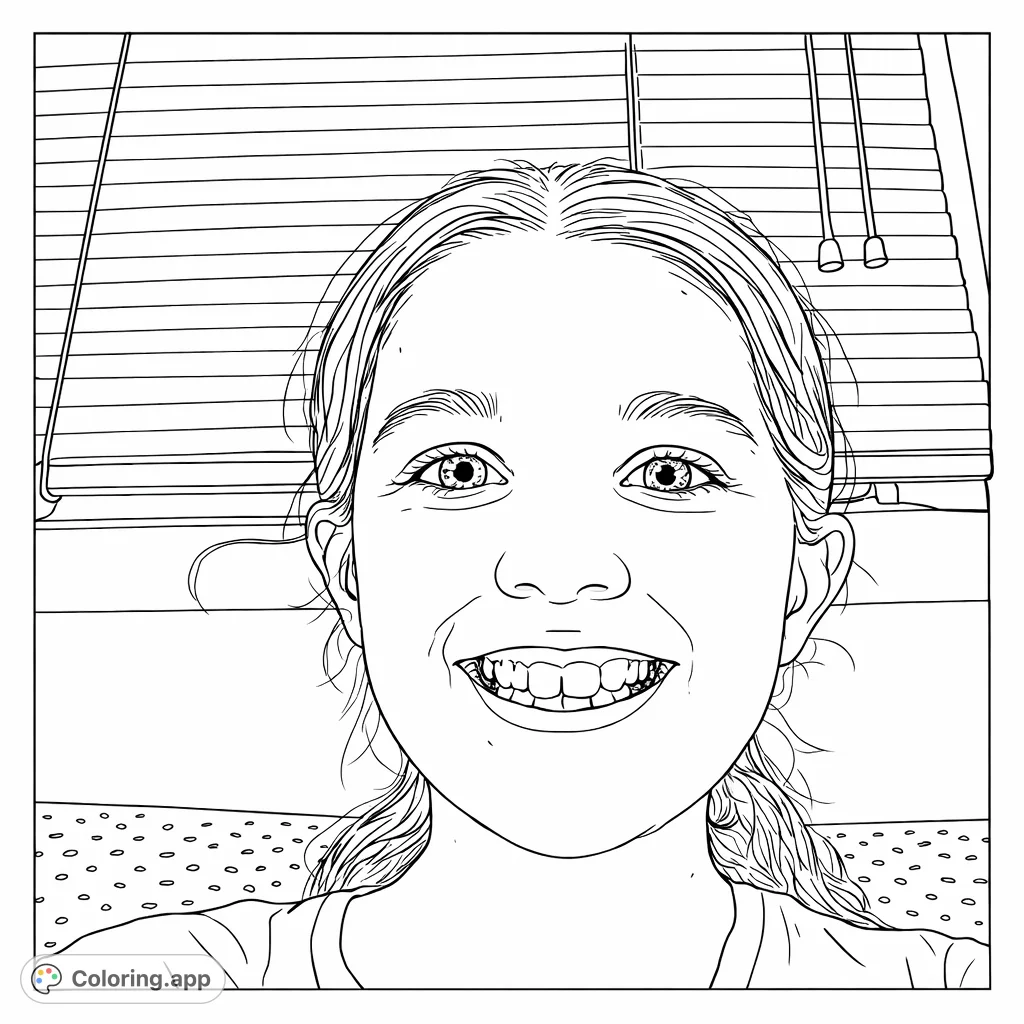 Capture a joyful moment with this free printable smiling girl portrait coloring page. Perfect for expressing happiness and practicing facial details.