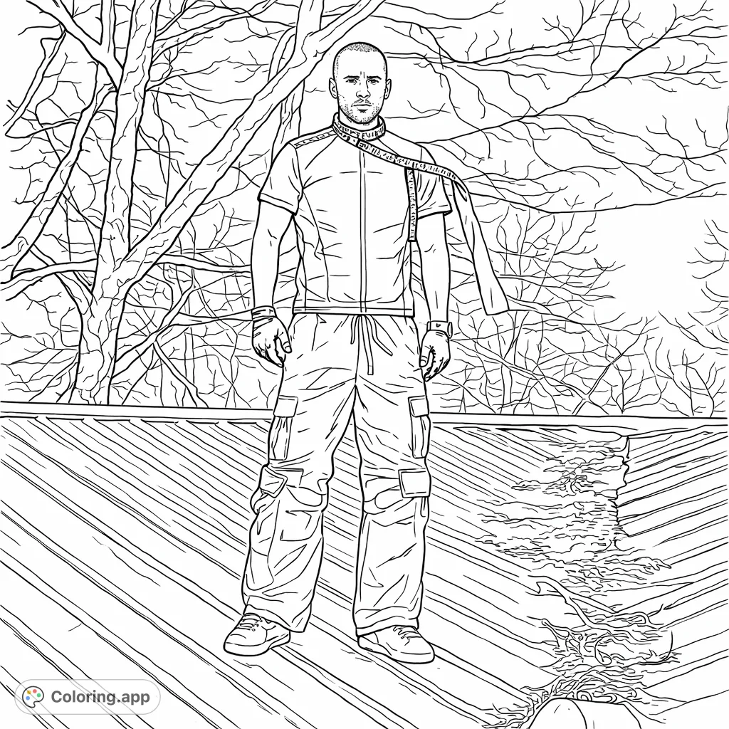 Rooftop Figure Amidst Bare Trees - Coloring.app