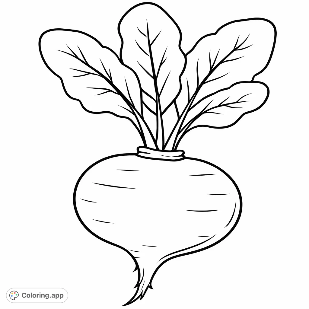 A charming root vegetable with leafy greens, perfect for coloring enthusiasts of all ages. Explore garden themes and healthy eating.