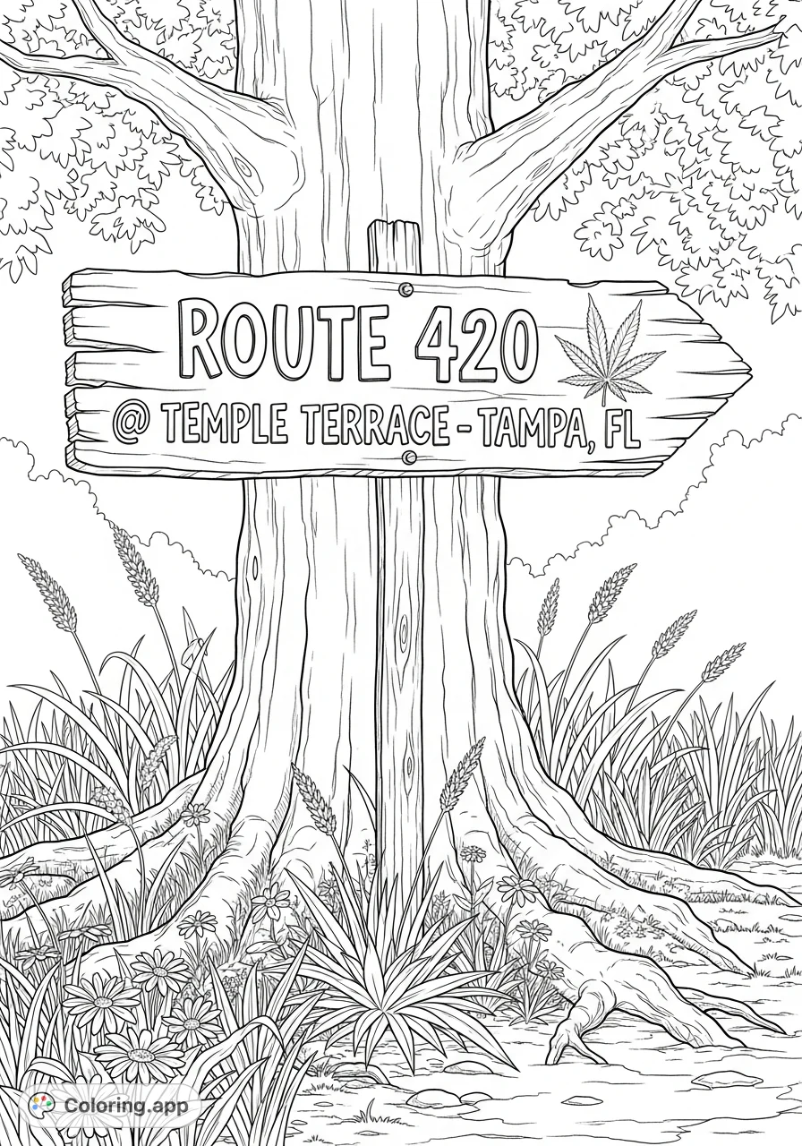 Rustic Route 420 Signpost - Coloring.app