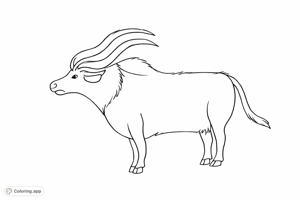 A majestic horned fantasy creature awaits your artistic touch! This unique bovine-like beast with a flowing mane offers simple yet engaging coloring fun.