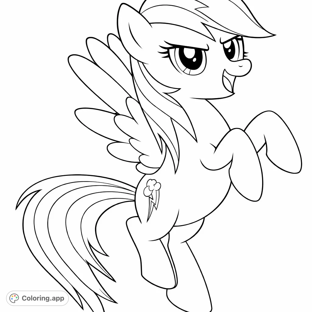 Unleash your creativity with this dynamic winged pony coloring page! Perfect for fans of animated fantasy, featuring a spirited pony ready for adventure.