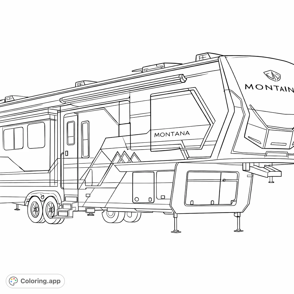 Explore a detailed modern recreational vehicle, featuring sleek lines, geometric patterns, and multiple windows, ready for a personalized artistic journey.