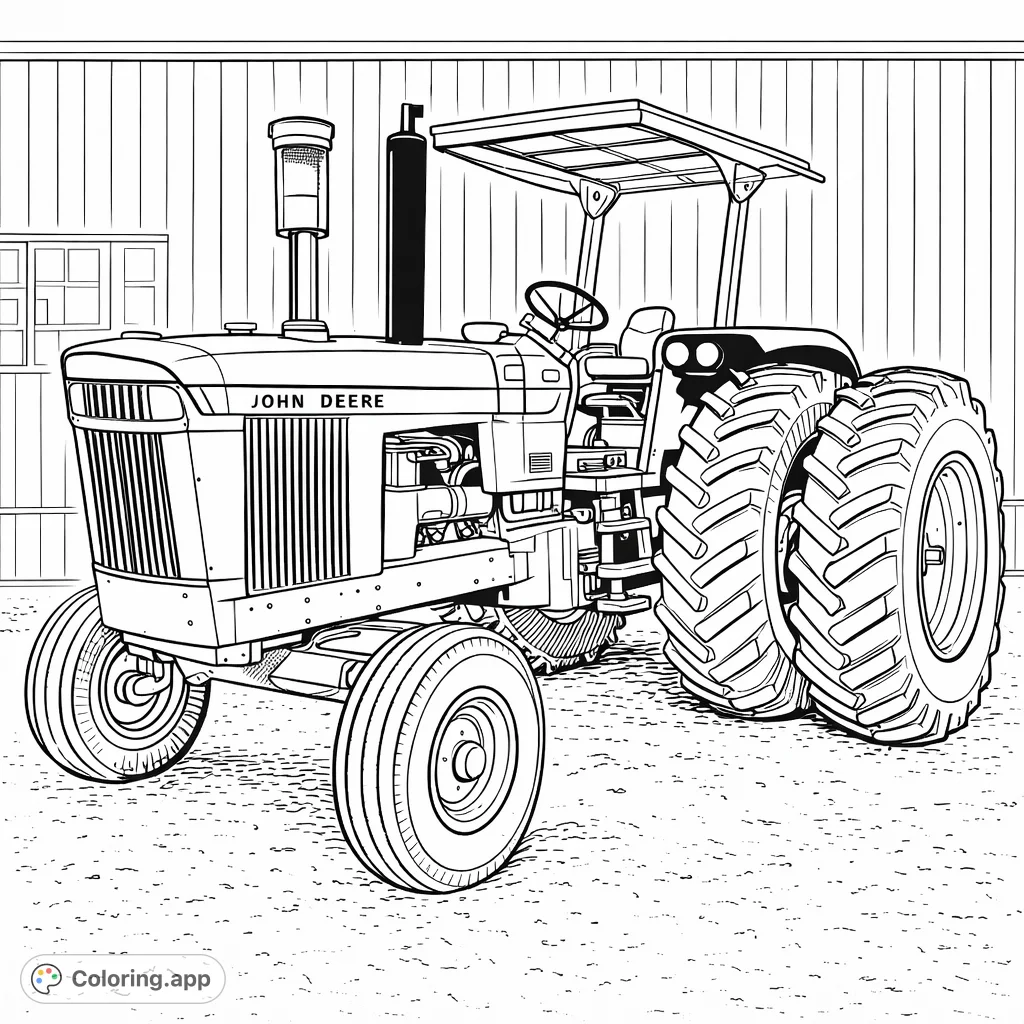 Color a robust vintage farm tractor with large wheels and mechanical details. Perfect for enthusiasts of agriculture and classic machinery.