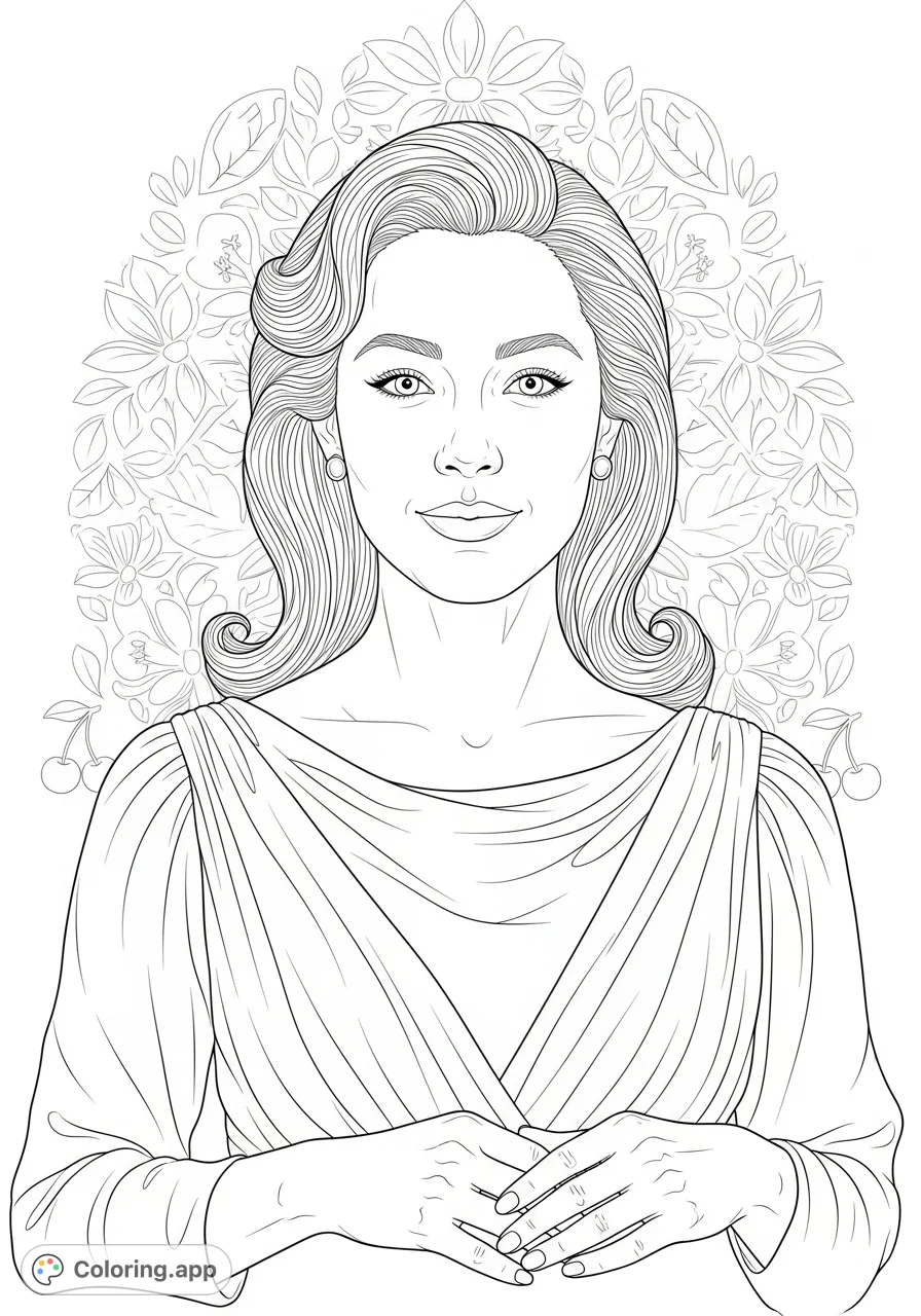 A beautiful portrait of Hilary Vasquez, featuring a serene expression and elegant details. Perfect for personalizing with your favorite colors.