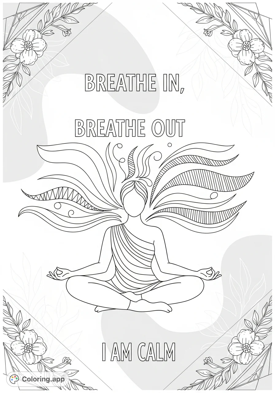 Discover tranquility with this mindful serenity affirmations coloring page, featuring peaceful poses, flowing lines, and positive text for relaxation.