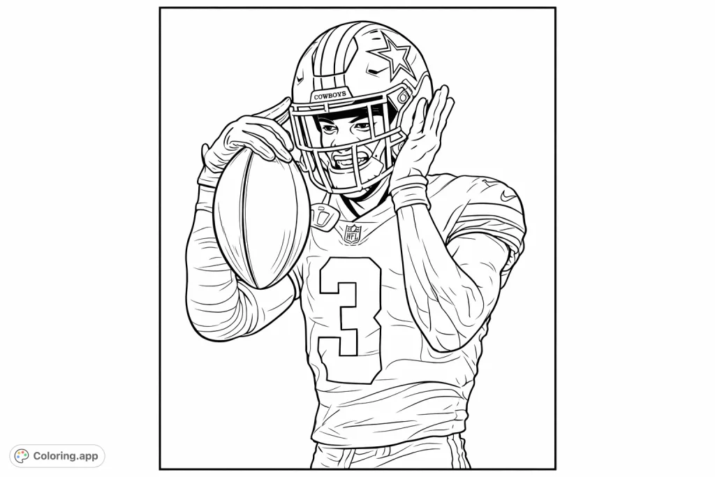 Dynamic football player in uniform, holding a football with a star-emblazoned helmet and numbered jersey, ready for action on the field. Great for sports fans!