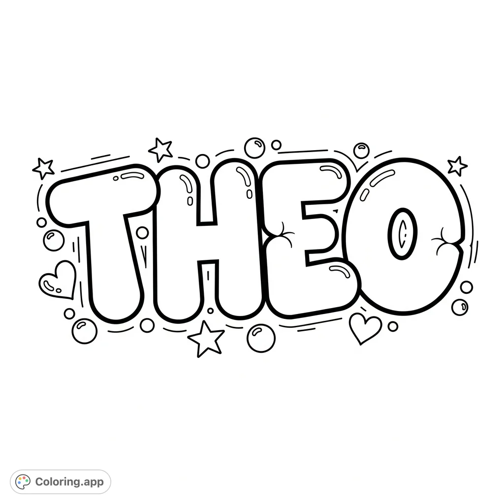 Theo Lettering Theo Graffiti Name - Coloring.app