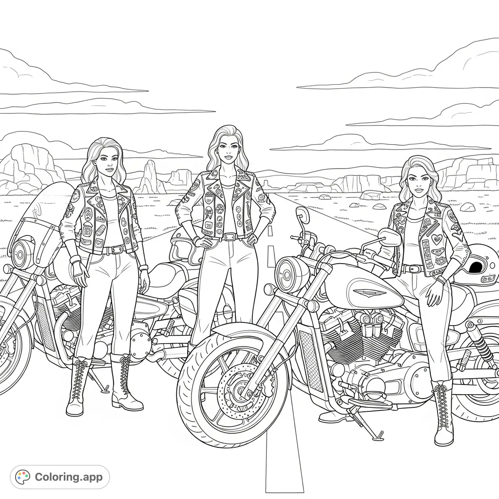 Biker Chicks On The Open Road Coloring App