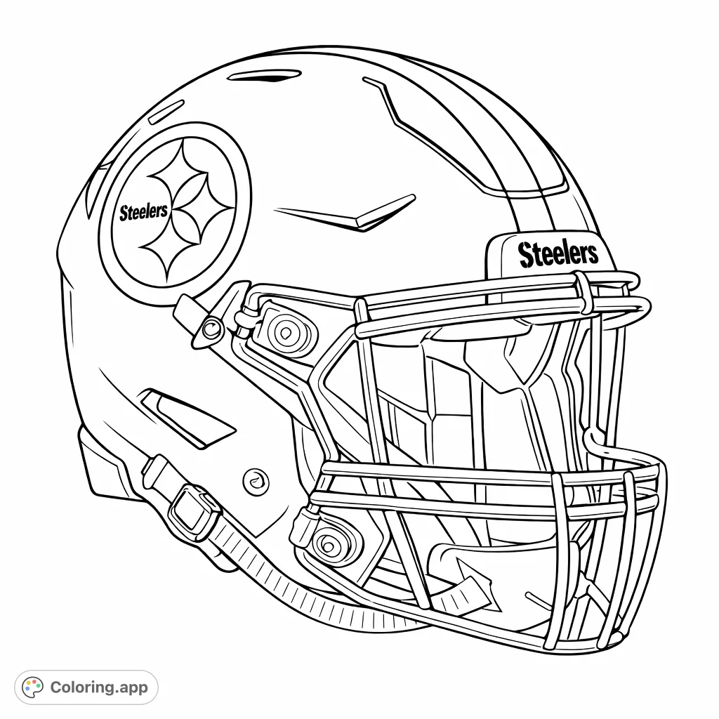 Detailed football helmet featuring a prominent team emblem and protective face mask. Perfect for sports fans and aspiring athletes to customize.
