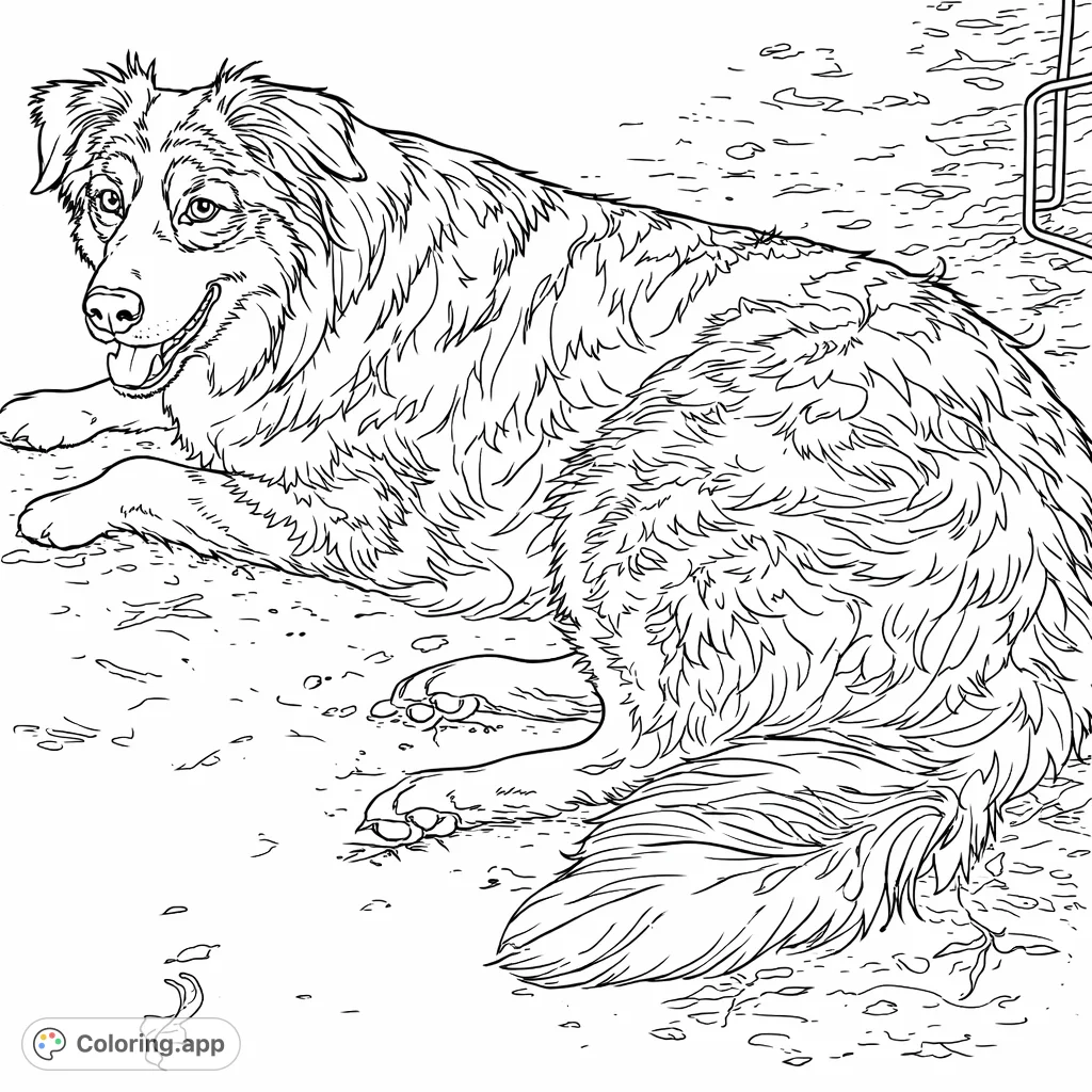 Capture the serene essence of a beautiful spotted canine resting peacefully. This detailed coloring page features intricate fur patterns and expressive facial features.