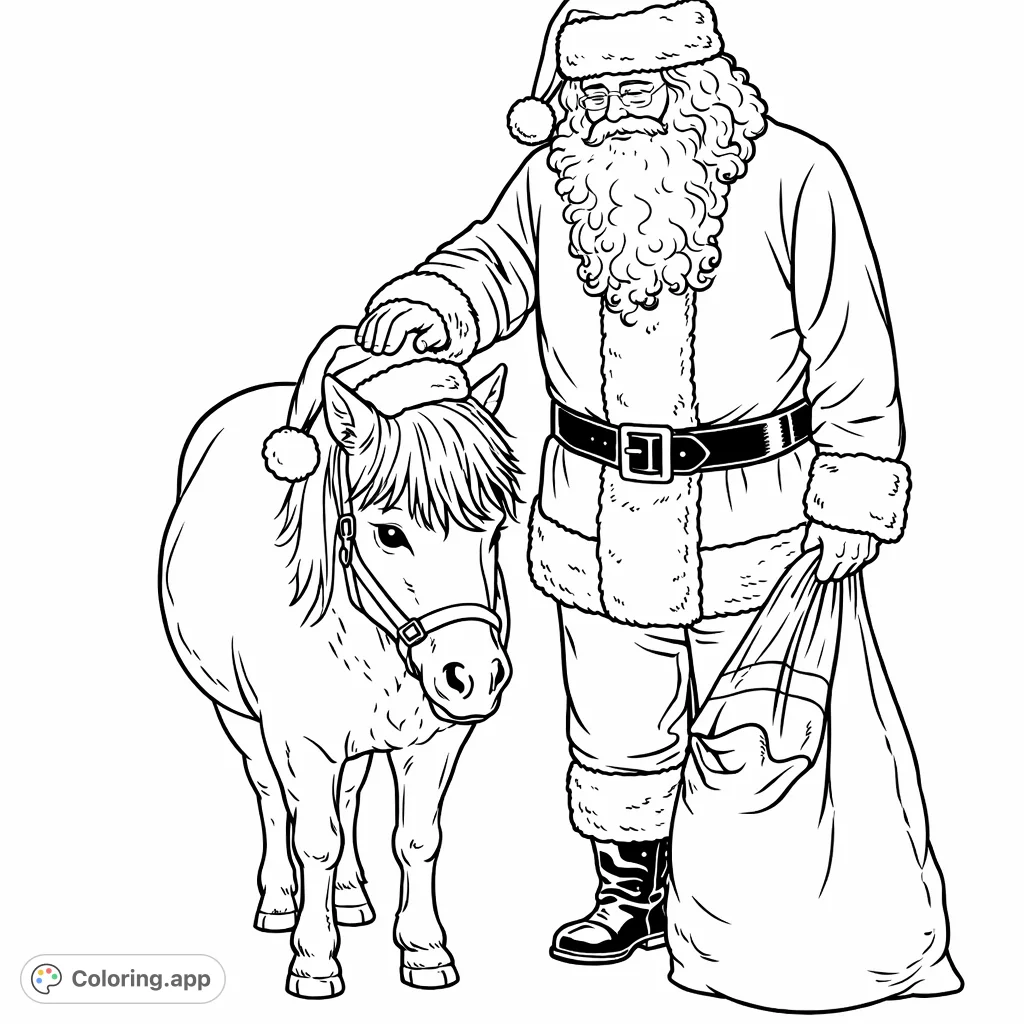 Santa and His Festive Pony - Coloring.app