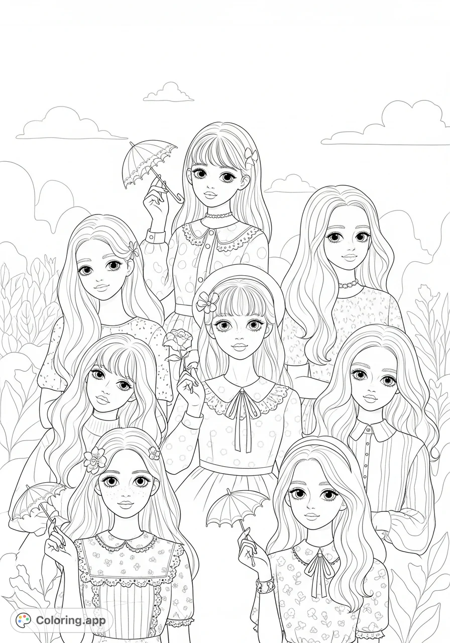Capture the charm of whimsical, doll-like teenage girls in an aesthetic setting. Perfect for dreamers, this cute scene features delicate details and a serene background.