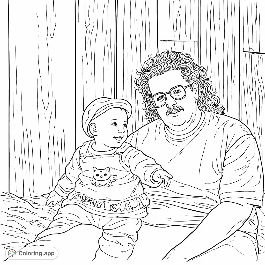 A heartwarming family portrait of a man and a cheerful baby, captured against a wooden backdrop, perfect for celebrating family bonds.