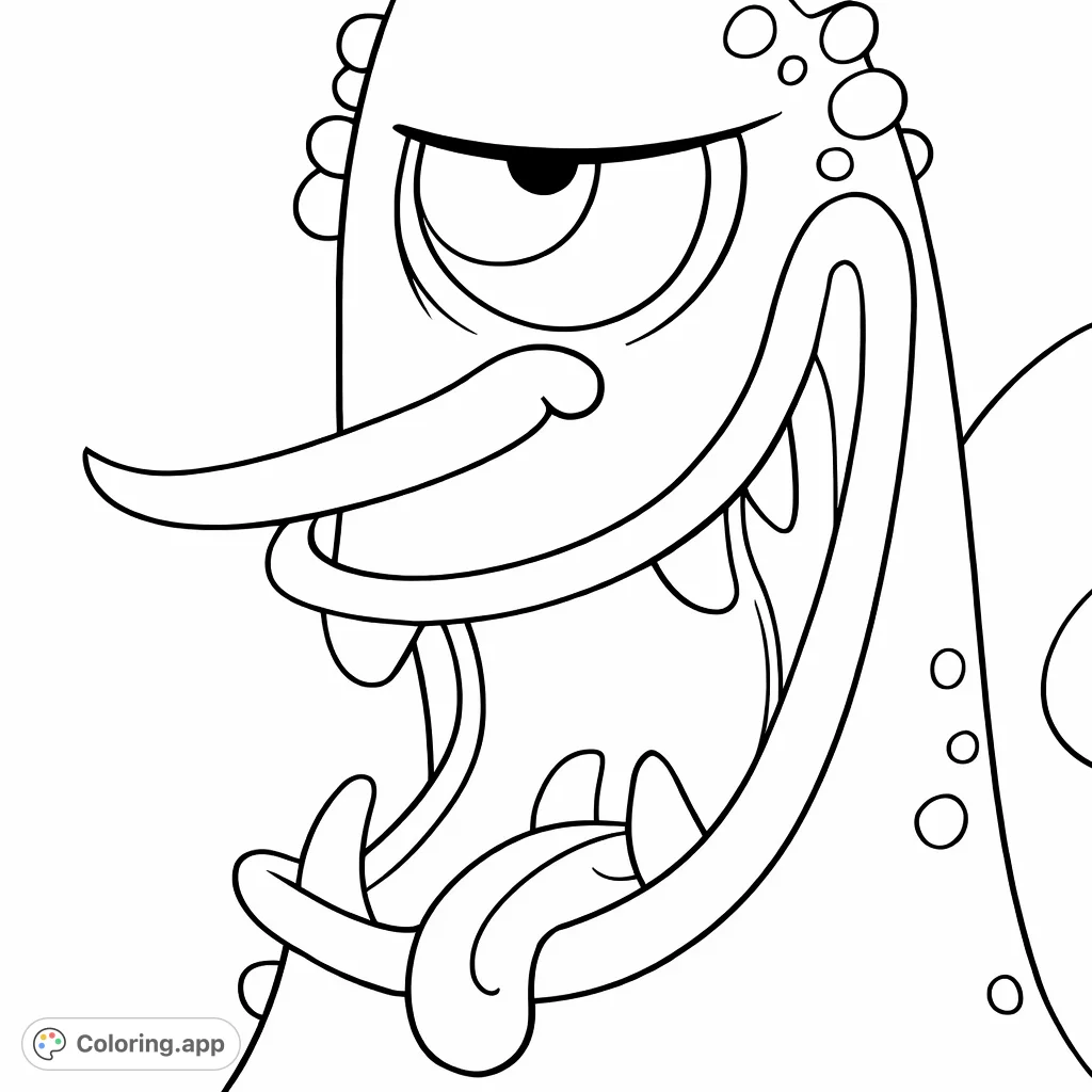 A funny, one-eyed monster with a long nose, jagged teeth, and a playful tongue, ready for a splash of imagination. Perfect for creative kids and monster fans!