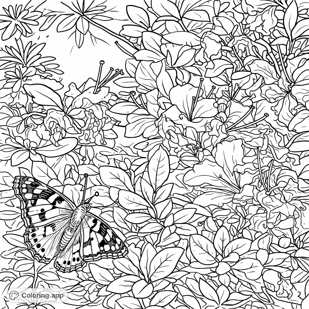 Discover a magnificent butterfly resting on a bush filled with open blossoms and lush foliage. A detailed nature scene inviting creative expression.