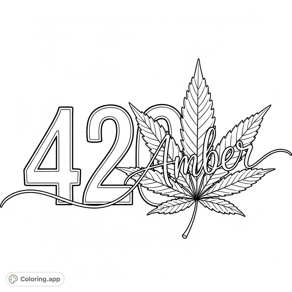 A unique 420 cannabis leaf design featuring the name 'Amber' in elegant cursive, perfect for personalizing your creative expression.