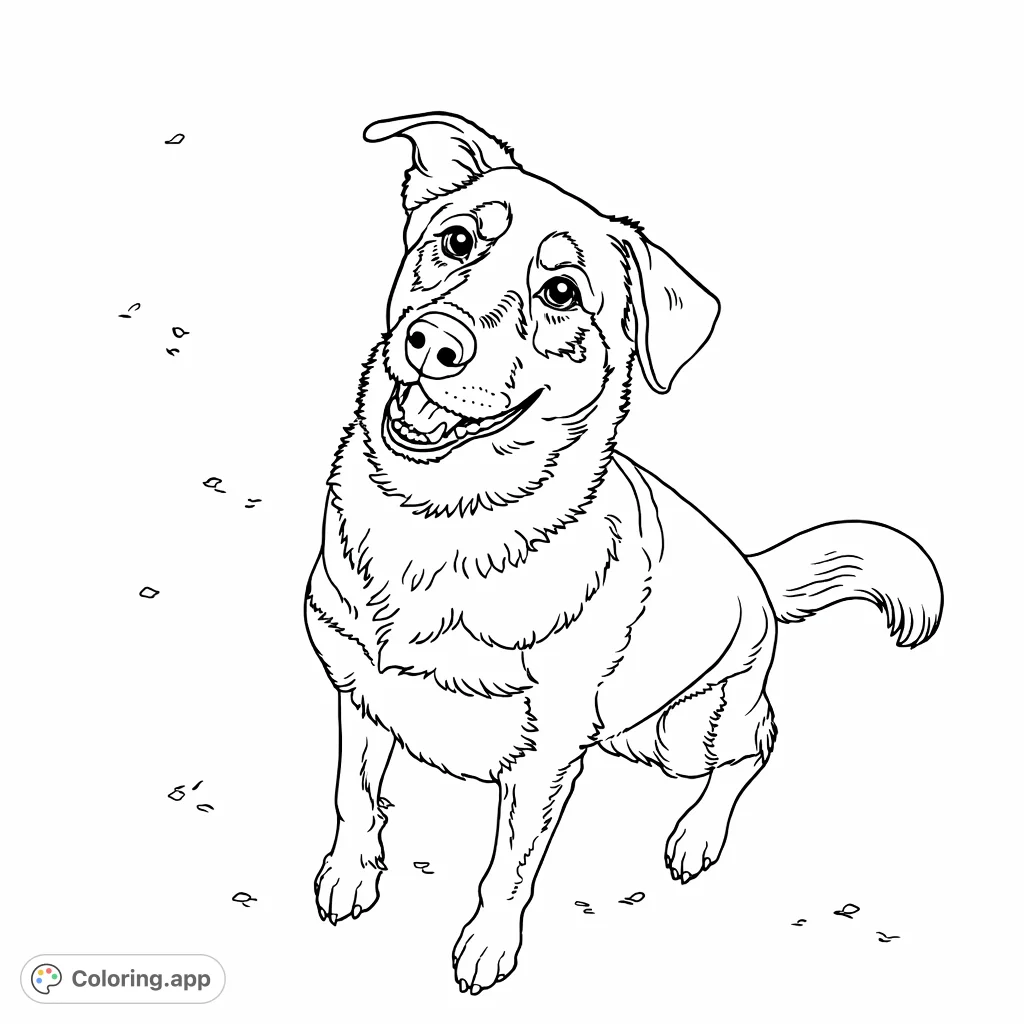 A charming dog sits with a curious head tilt on a textured surface, perfect for adding your favorite patterns and shades. Enjoy this free printable dog coloring page!