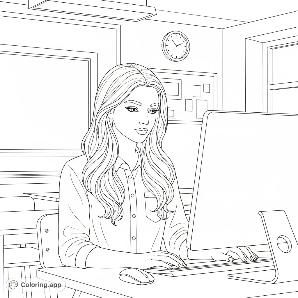 Teenage Girl Computer Study - Coloring.app