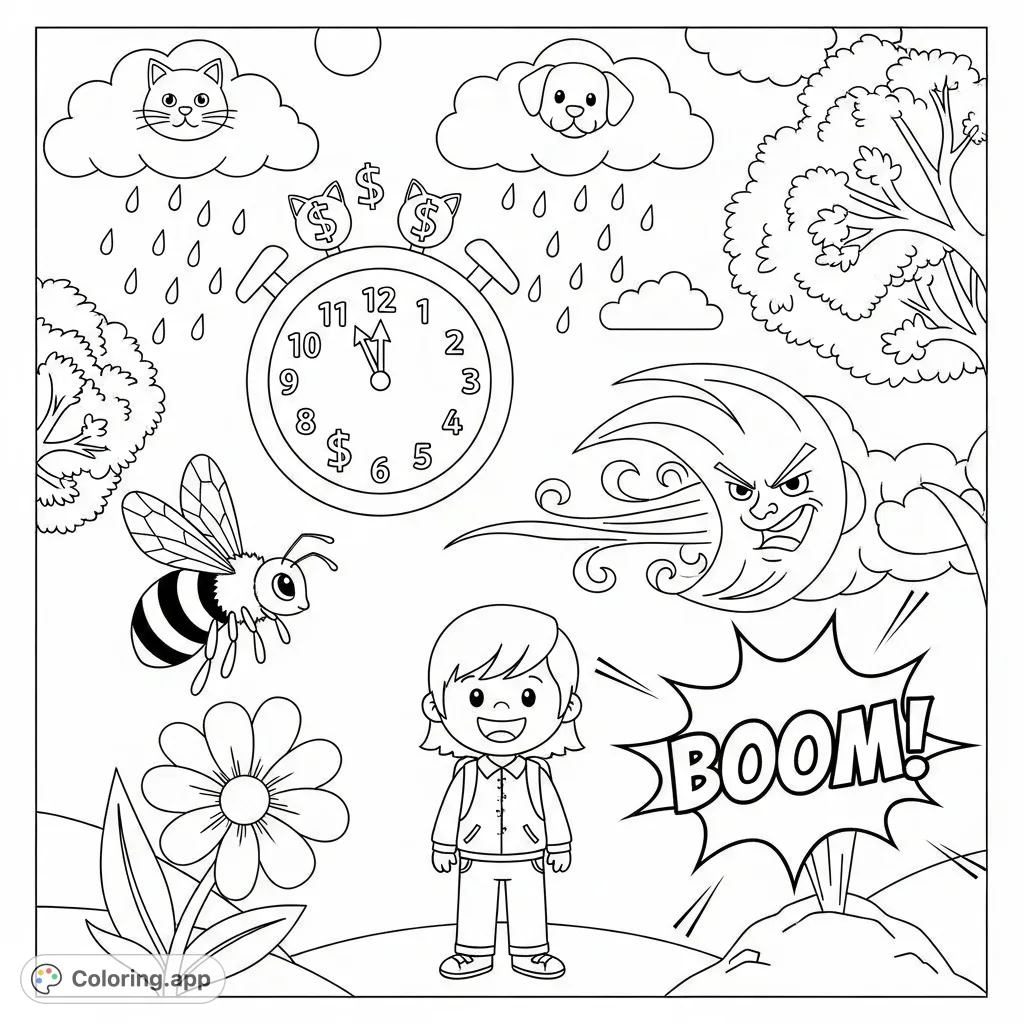 Explore the magic of language with a whimsical scene featuring visual representations of common figures of speech like idioms, personification, and similes.