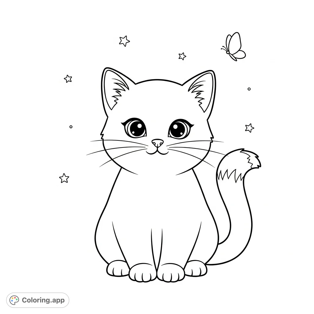 An adorable, easy-to-color kitten with expressive eyes, perfect for young artists to unleash their creativity and practice fine motor skills.