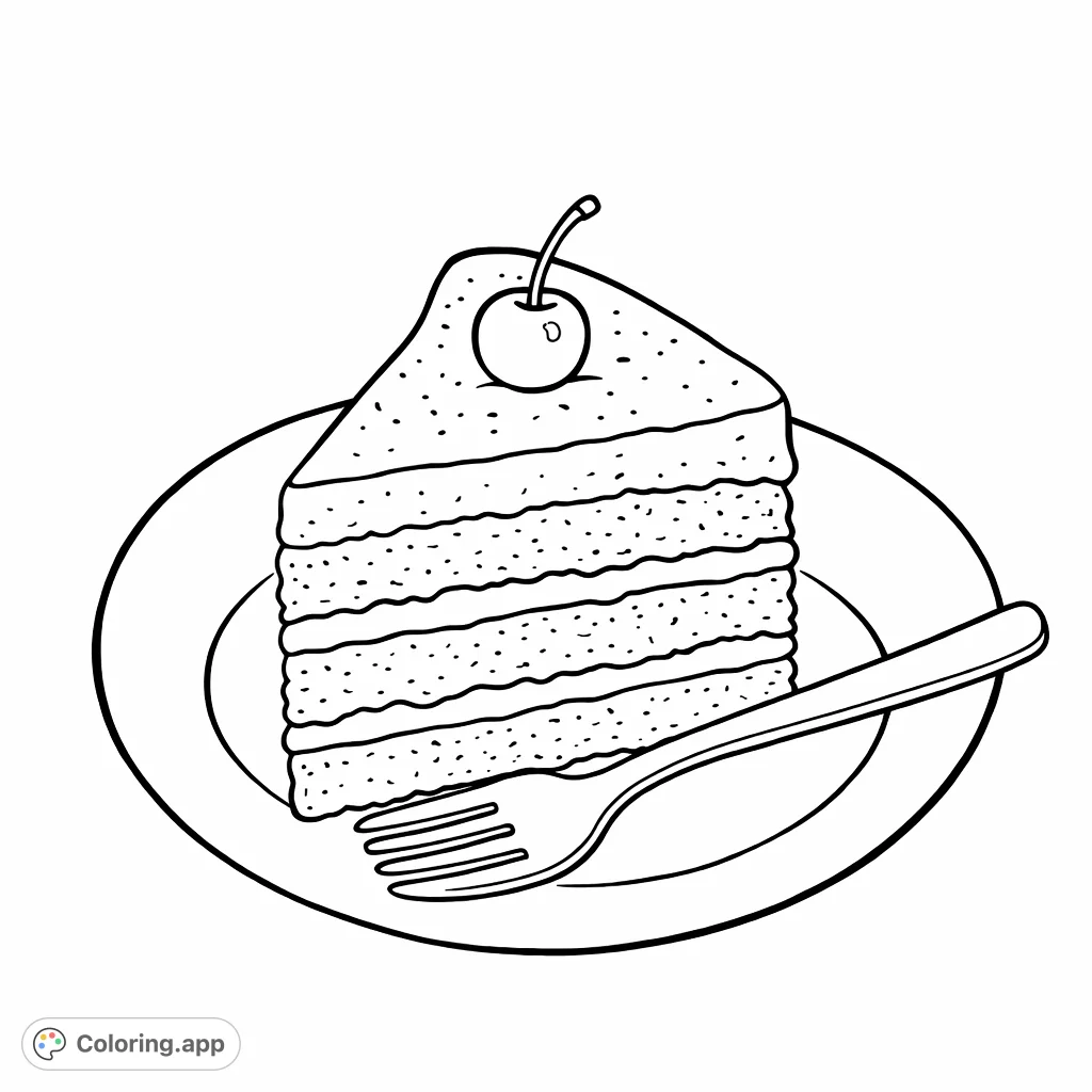 Delightful layered cake slice with frosting and a cherry on a plate. Perfect for anyone who loves sweet treats and baking, ready for your artistic touch.