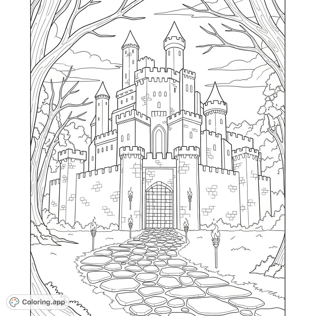 Unleash your creativity on Blackiron Hold, a foreboding castle with an ancient stone path and skeletal woods, calling to a hidden power.