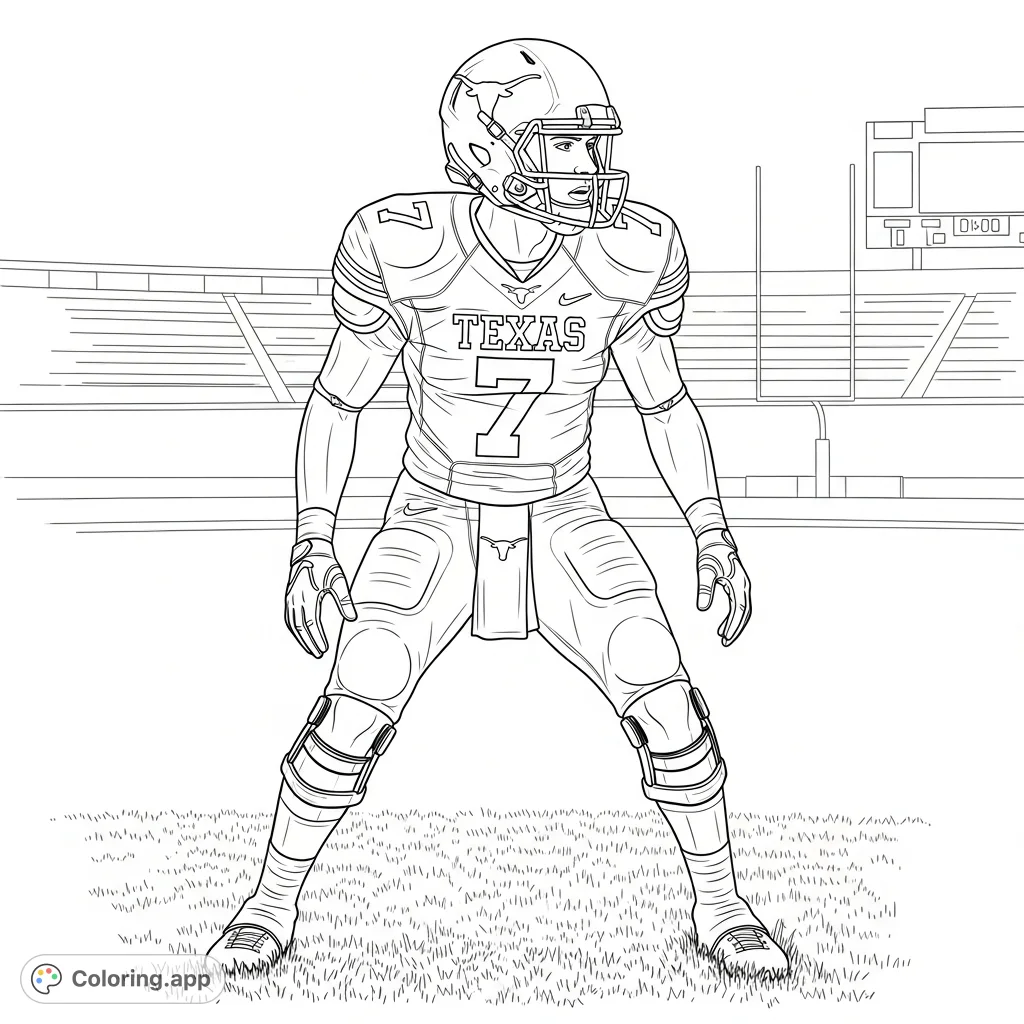 Capture the spirit of collegiate football with this dynamic Texas Longhorns player, jersey number 7, ready for action on the field. Perfect for sports fans!