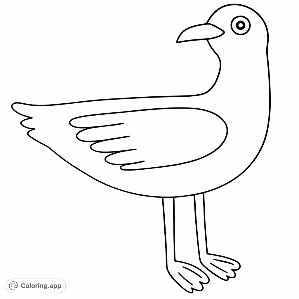 A simple and friendly cartoon bird standing, perfect for young artists to color and enjoy. An easy and fun animal coloring page!