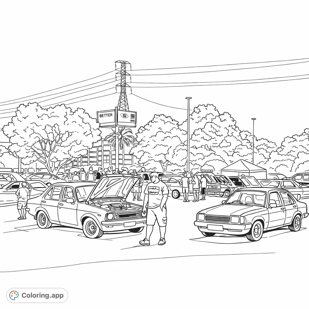 Immerse yourself in a lively car show, featuring classic vehicles, engaging crowd, and dynamic outdoor setting. Perfect for car enthusiasts of all ages.