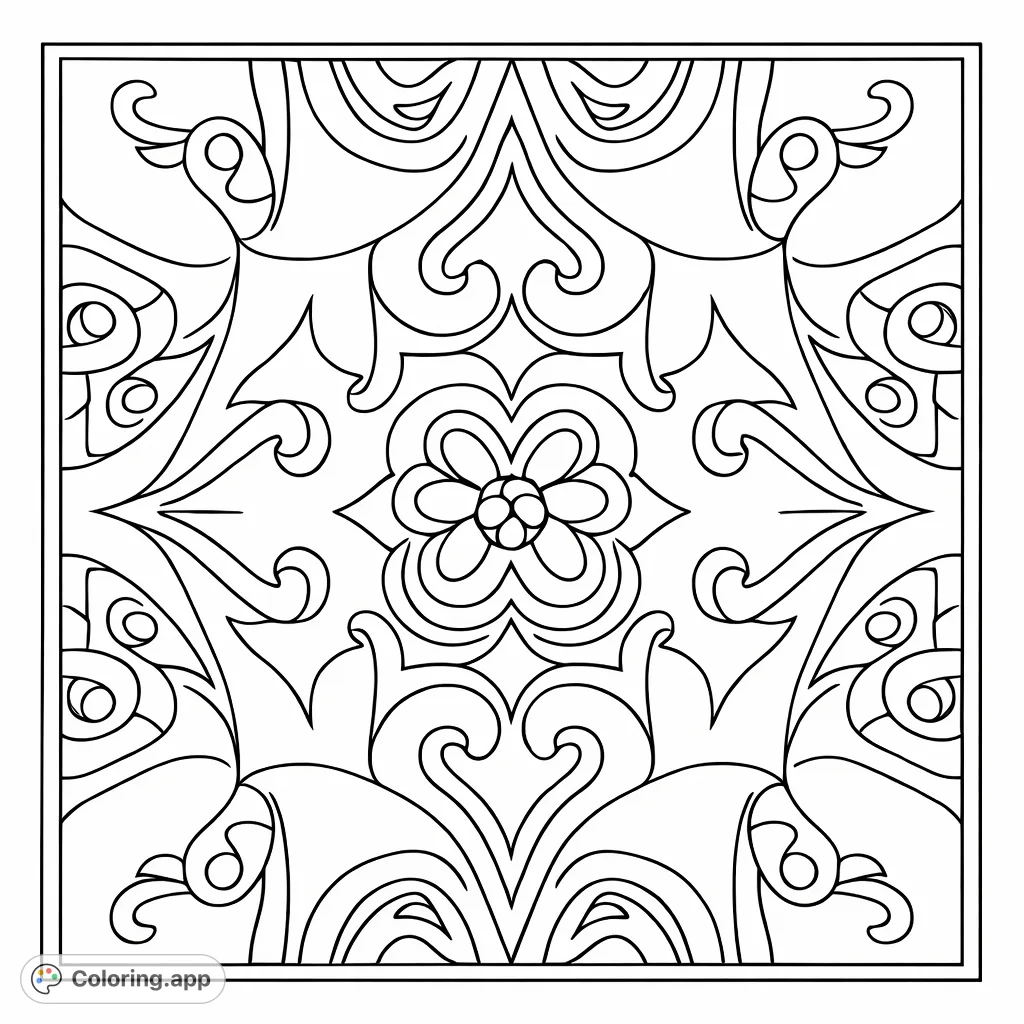 Ornate Symmetrical Tile Pattern - Coloring.app