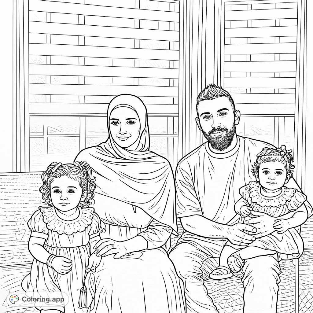 A heartwarming family portrait featuring a couple and their two adorable young daughters. Perfect for celebrating family bonds and creating cherished memories.