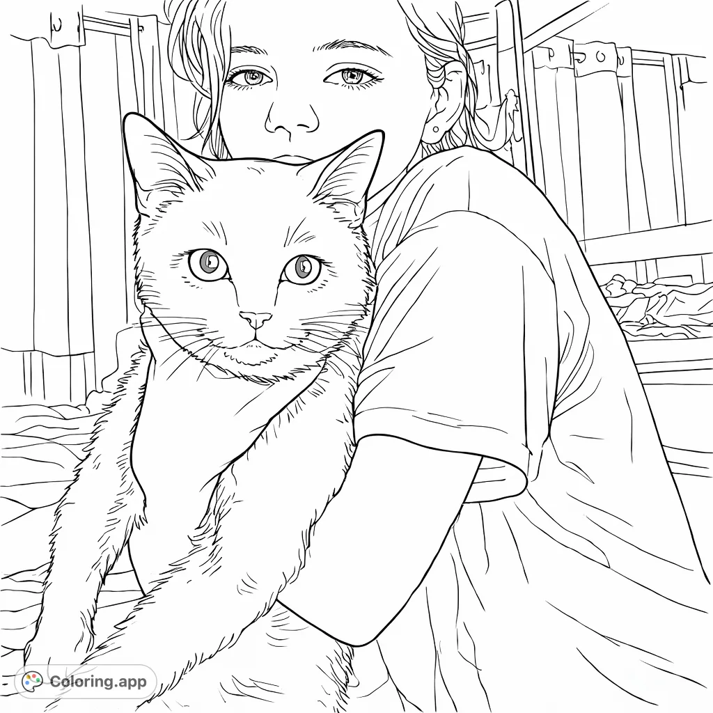 Cuddling Cat Companion - Coloring.app