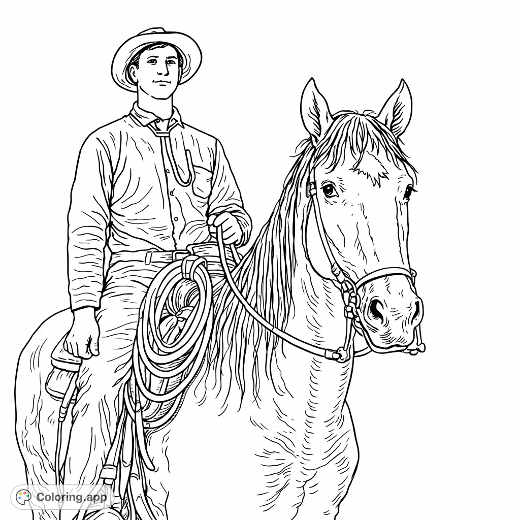 A classic cowboy with a hat and lasso, expertly riding his horse. A timeless western scene ready for your creative touch.