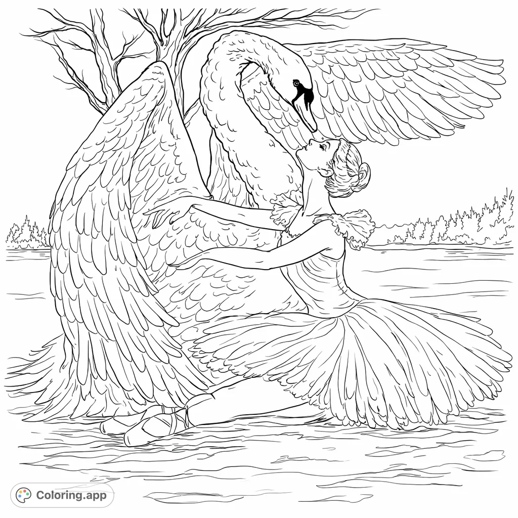 Immerse yourself in the graceful world of ballet with this elegant ballerina and swan duo. Perfect for expressing artistic serenity and intricate detail.