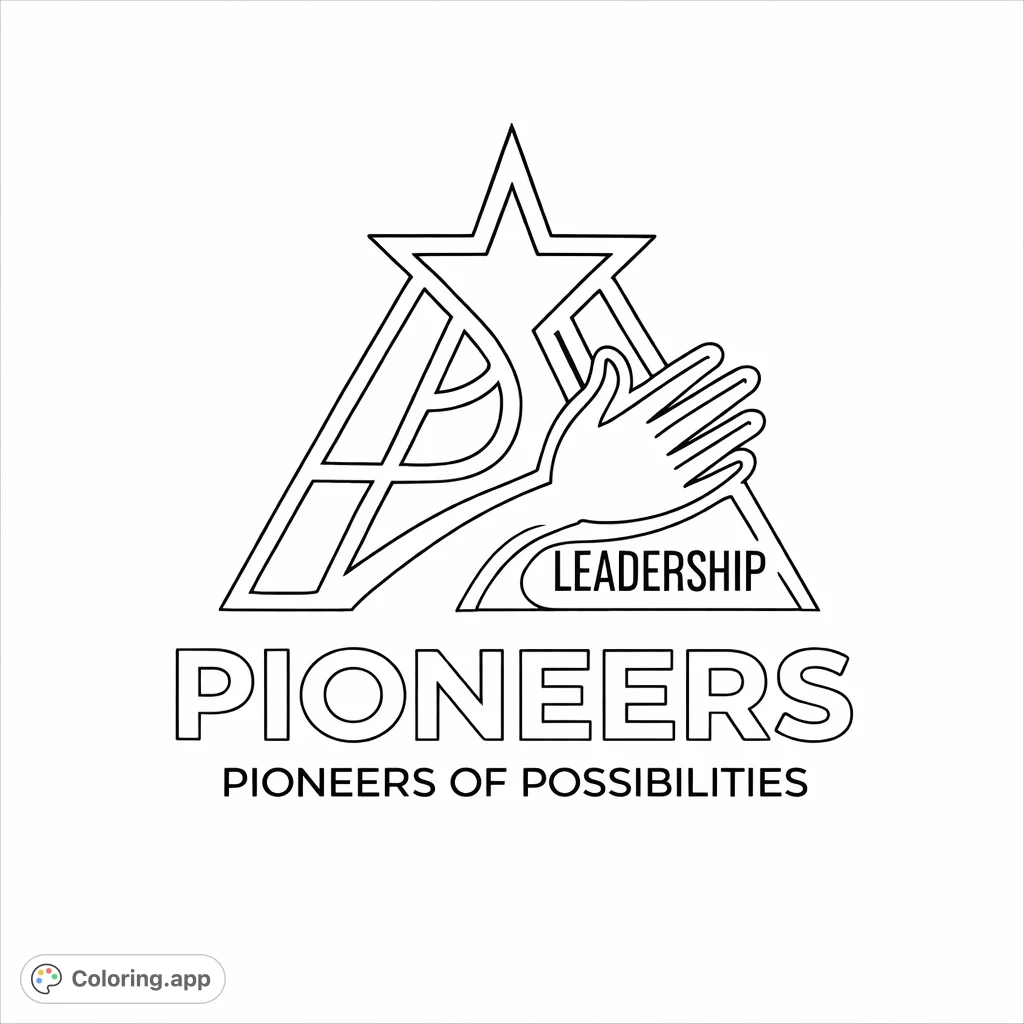 Explore a powerful emblem featuring a star, hand, and bold text. This leadership-themed coloring page inspires growth and possibility for all ages.