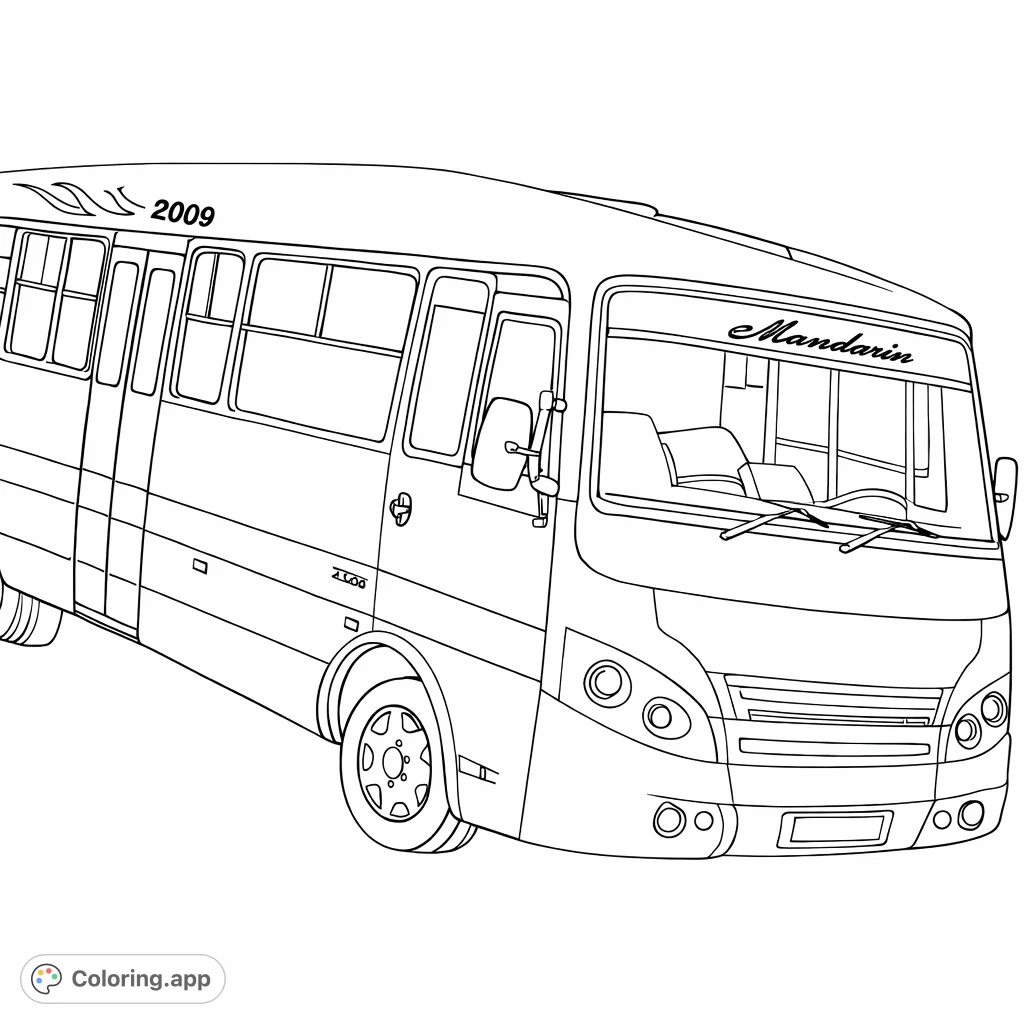 Explore the details of a modern minibus, perfect for a fun coloring journey. Features a prominent front, side windows, and unique roof design.