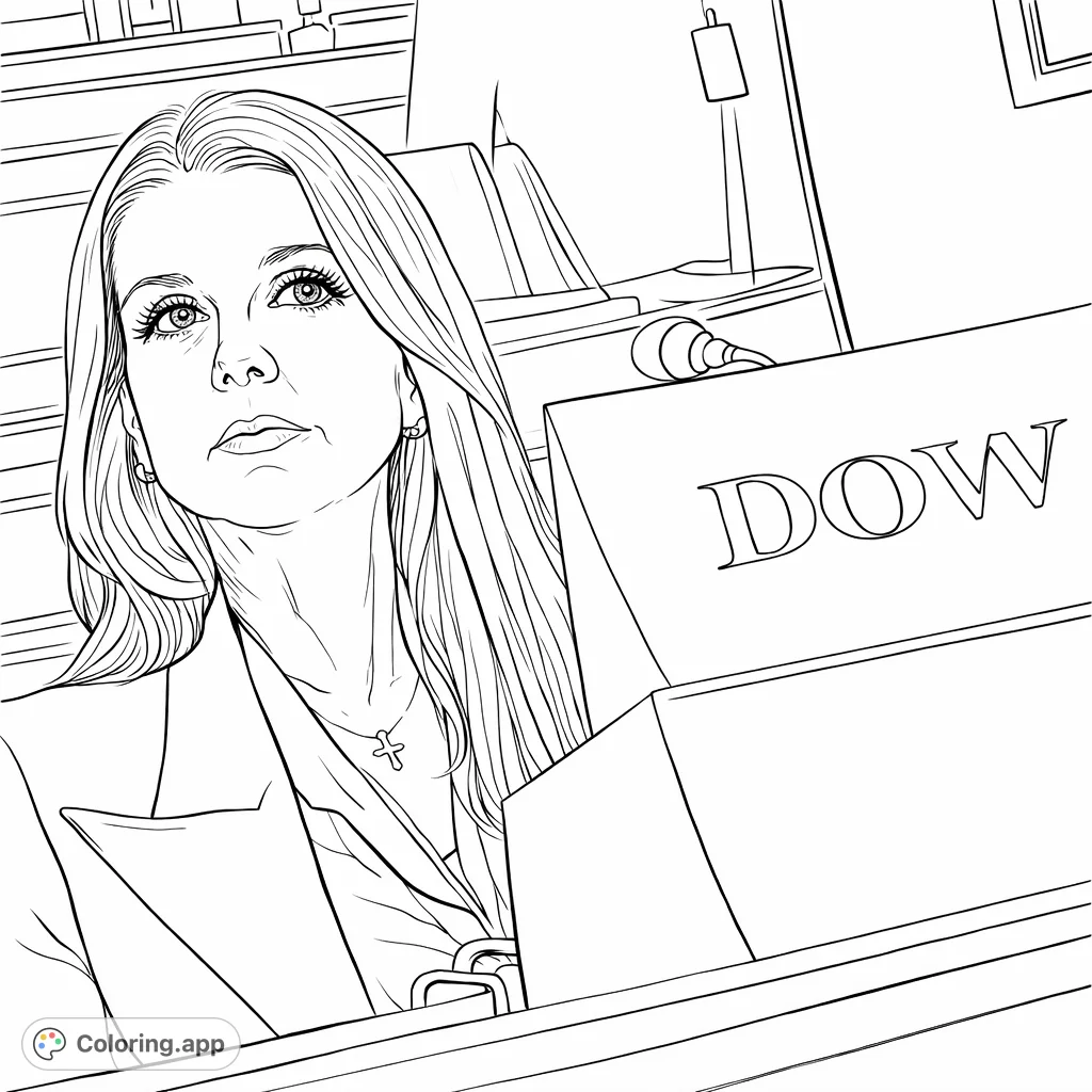 A detailed portrait of a woman in a formal setting, featuring a podium and microphone. Perfect for focusing on facial features, clothing textures, and a structured scene.