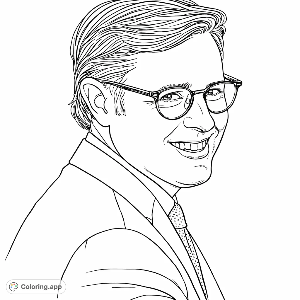A sophisticated professional with a warm smile and framed glasses. This portrait captures a friendly demeanor, perfect for a personalized coloring experience.