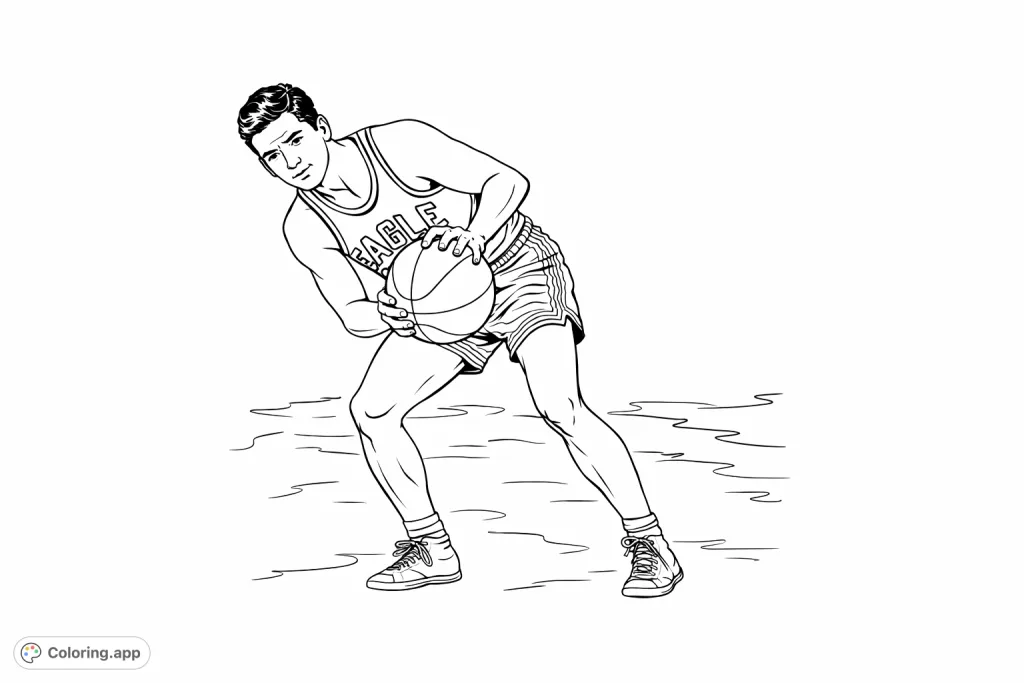 Step back in time with a classic basketball player coloring page. Capture the essence of vintage sports and athletic prowess in this engaging design, perfect for all ages.