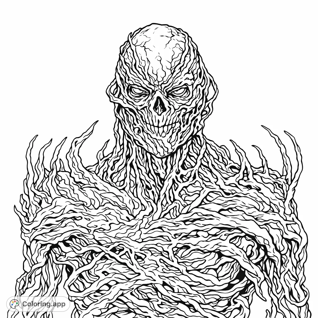 A terrifying, detailed creature with a skeletal face and intricate root-like body textures, perfect for horror fans to bring to life.