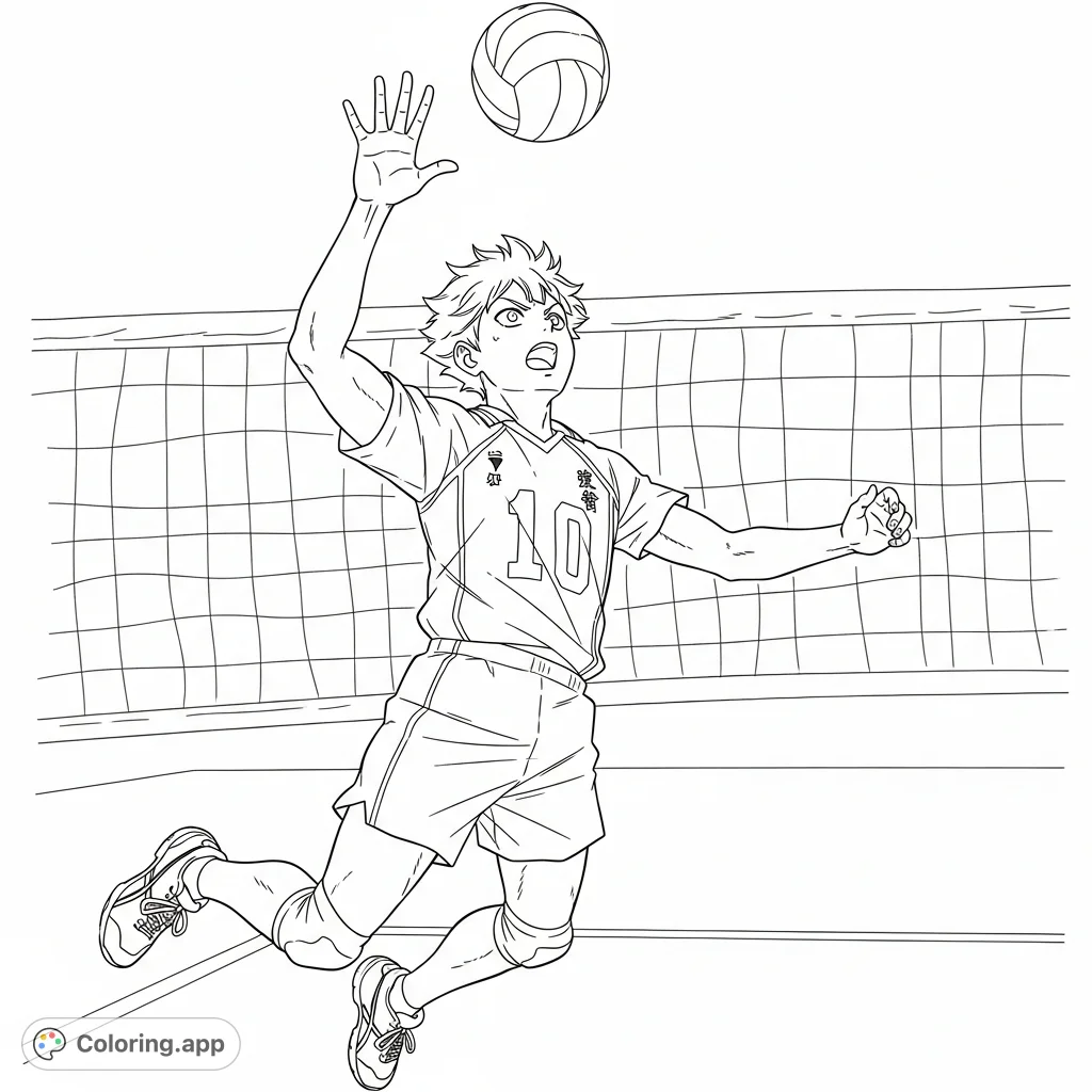 in a thrilling mid-air spike. A must-have free printable coloring page for fans.