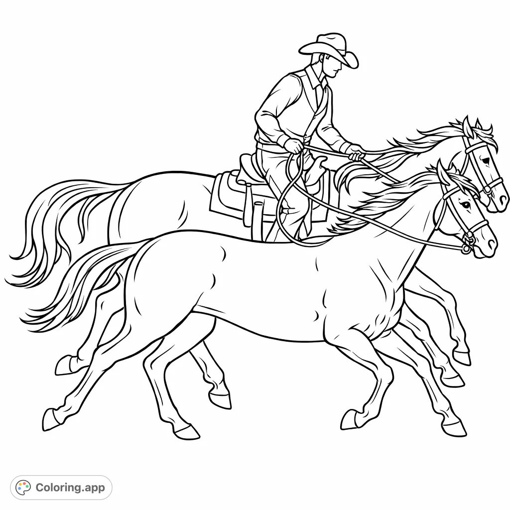 A thrilling Western scene featuring a cowboy on a galloping horse, actively herding two calves. This dynamic image captures the spirit of the ranch.
