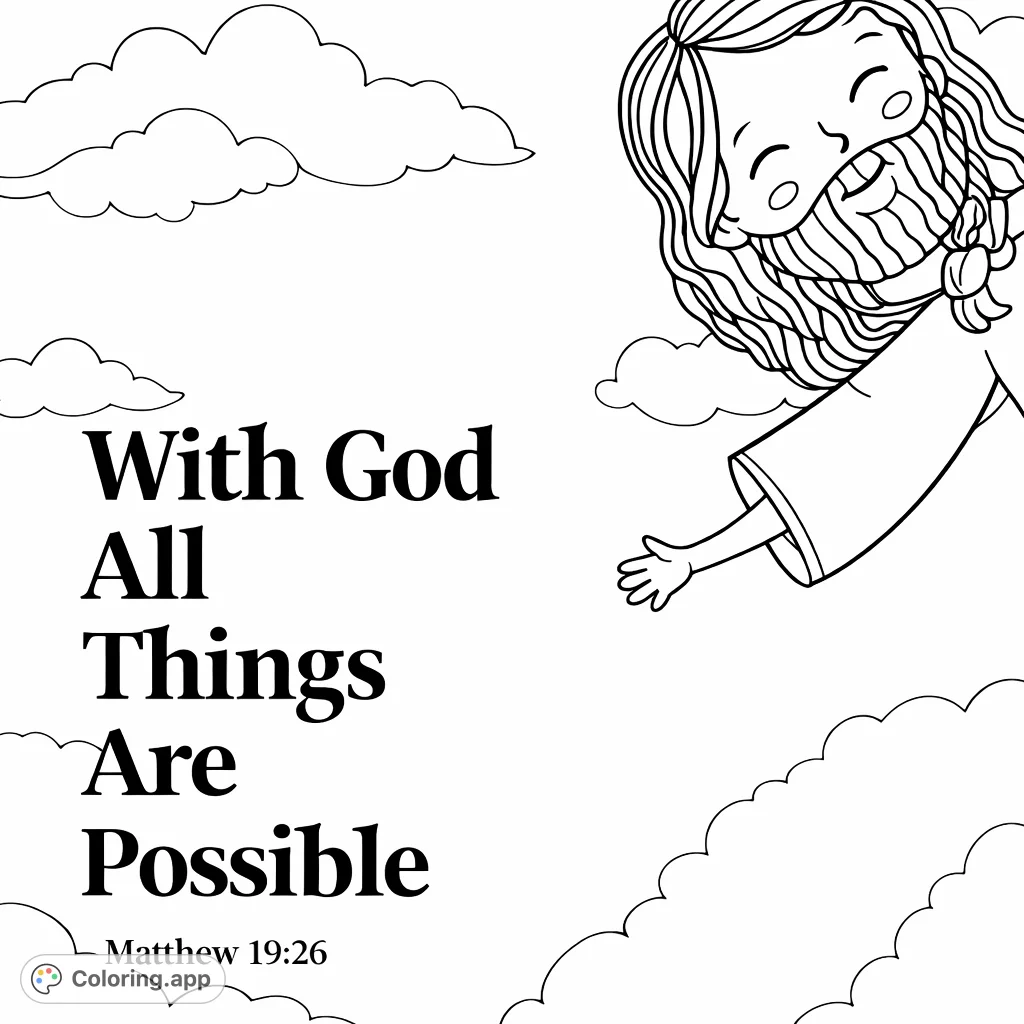 A heartwarming cartoon-style depiction of a spiritual figure with an outstretched hand, set against a soft, cloud-filled background.