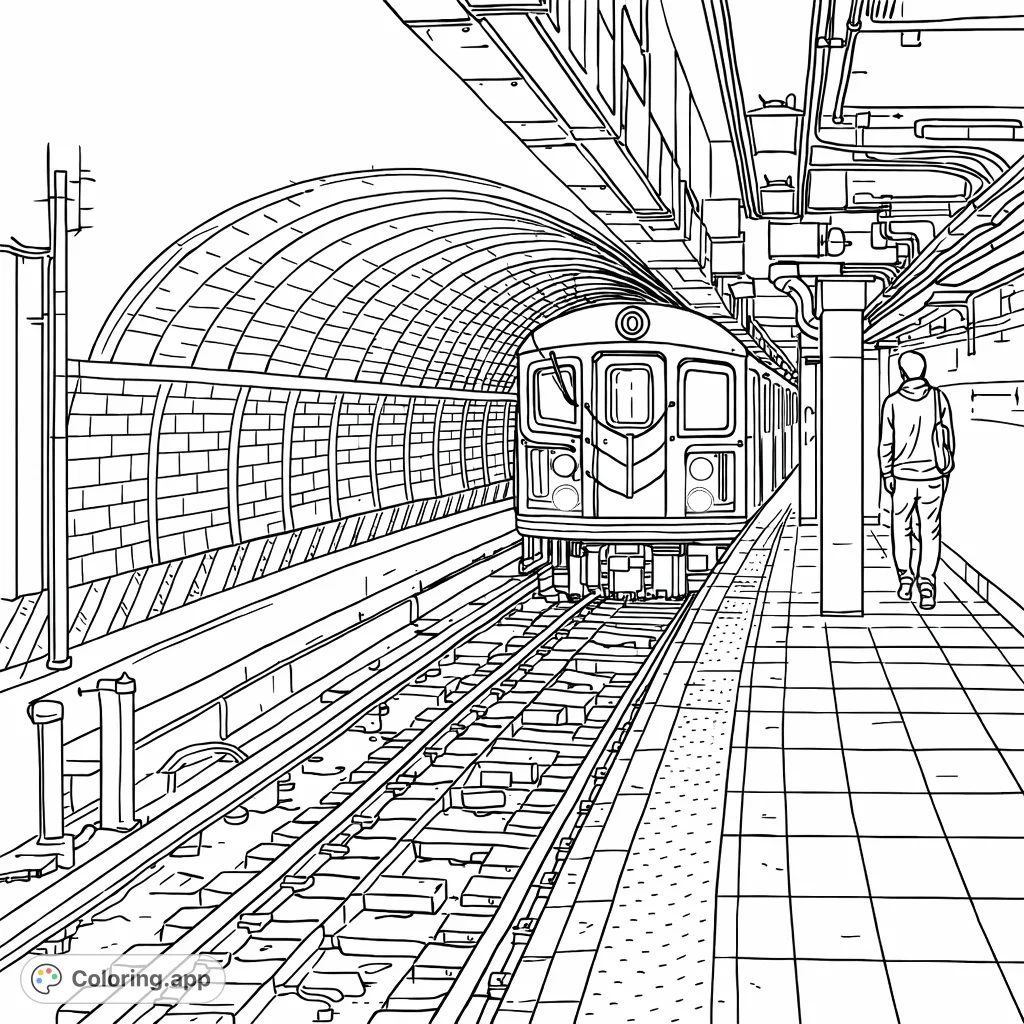 Explore the urban underground with this subway train arriving at a bustling station. A detailed scene perfect for adding vibrant imagination to city life.