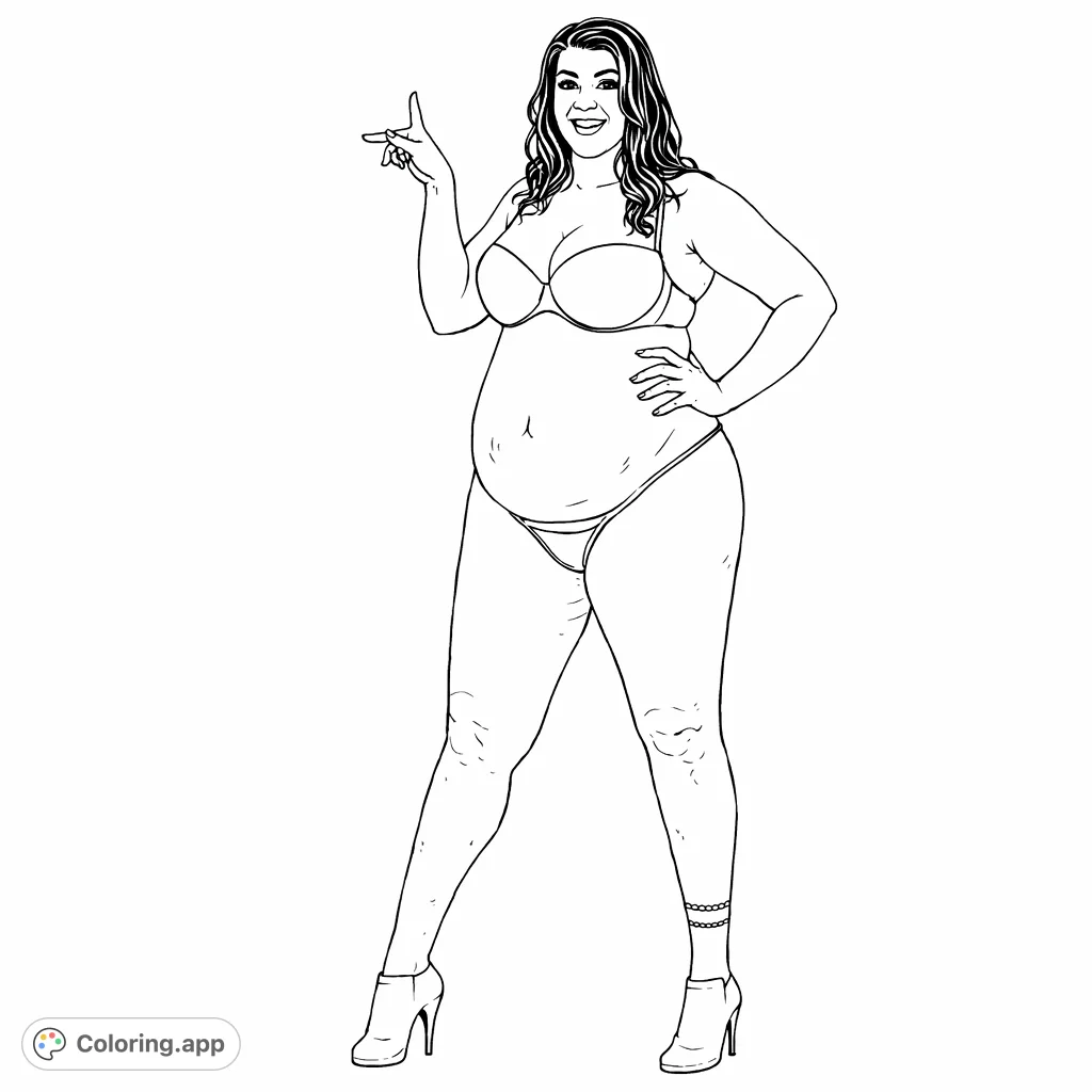 Capture confidence with this hand-drawn sketch of a woman striking a pose. A simple yet empowering design for adults to color, focusing on self-expression.