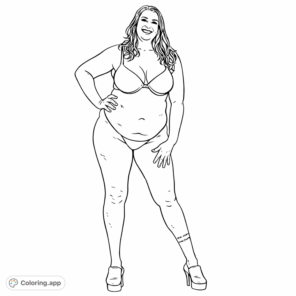 Celebrate body diversity with this empowering coloring page featuring a confident plus-size figure. Perfect for self-expression and creative coloring.