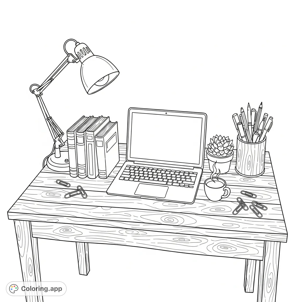 Discover a detailed workspace with a laptop, books, and desk essentials. Perfect for artists, students, or anyone seeking a calming scene to personalize.