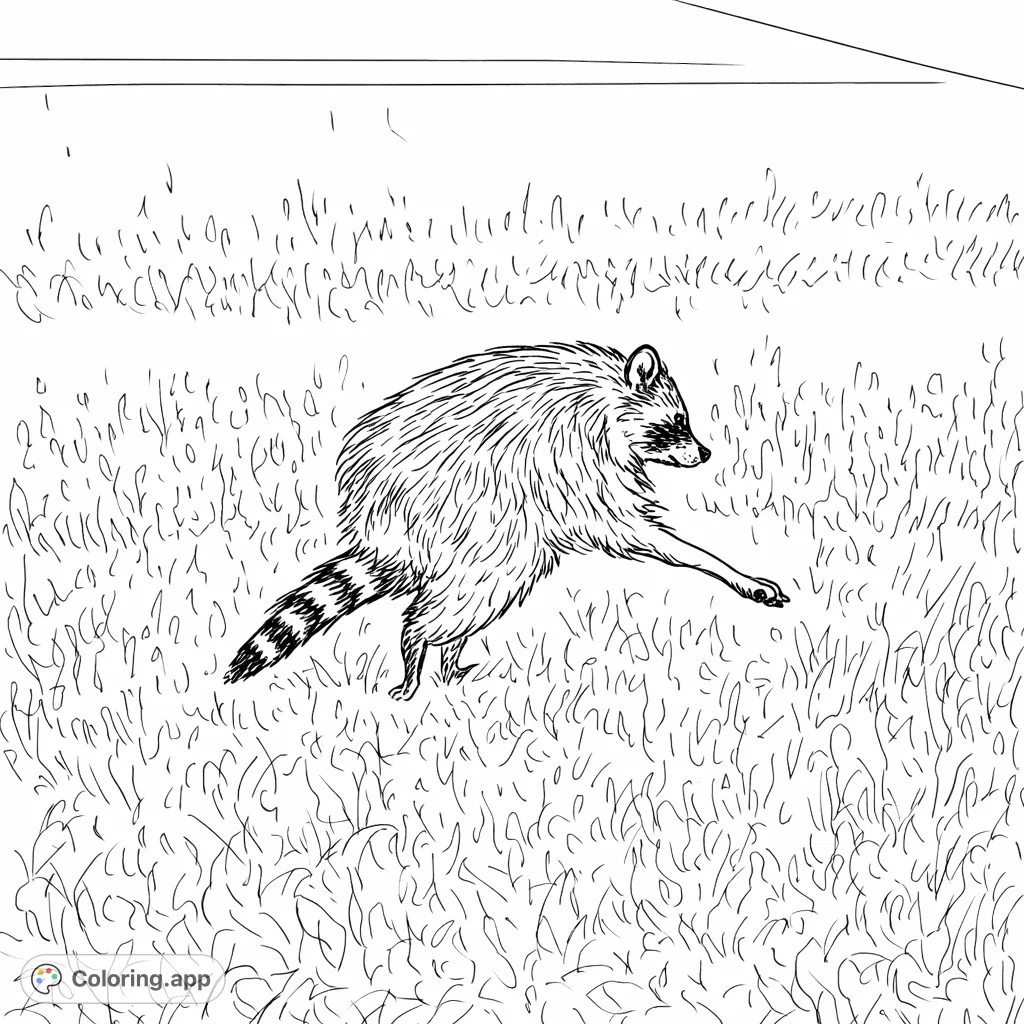 Capture the dynamic energy of a raccoon dashing through a field. This engaging free printable raccoon coloring page is perfect for nature lovers and animal enthusiasts.
